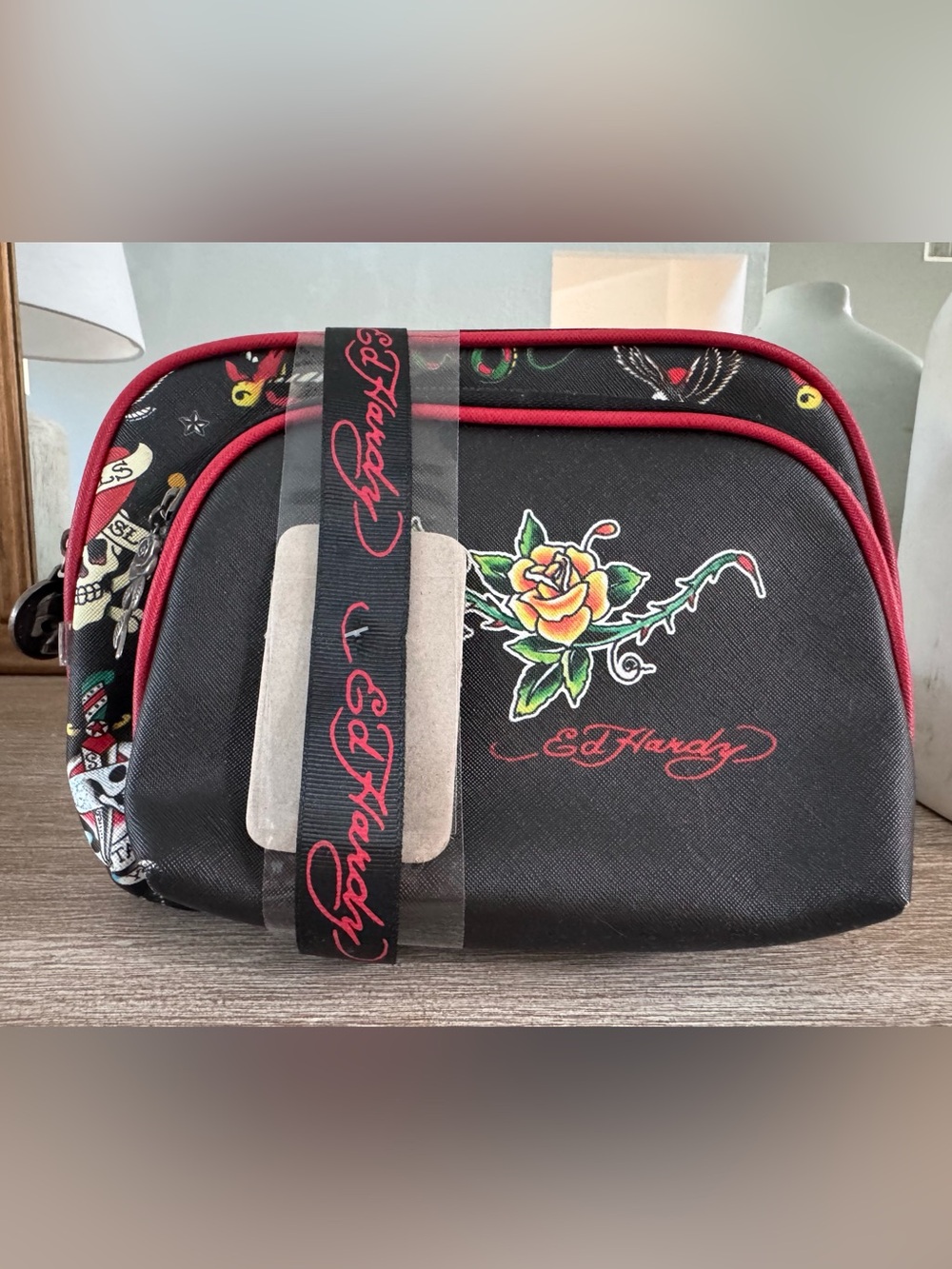 Ed Hardy 2-Pack Cosmetic Makeup Bag Set Y2K Tattoo Print NWT